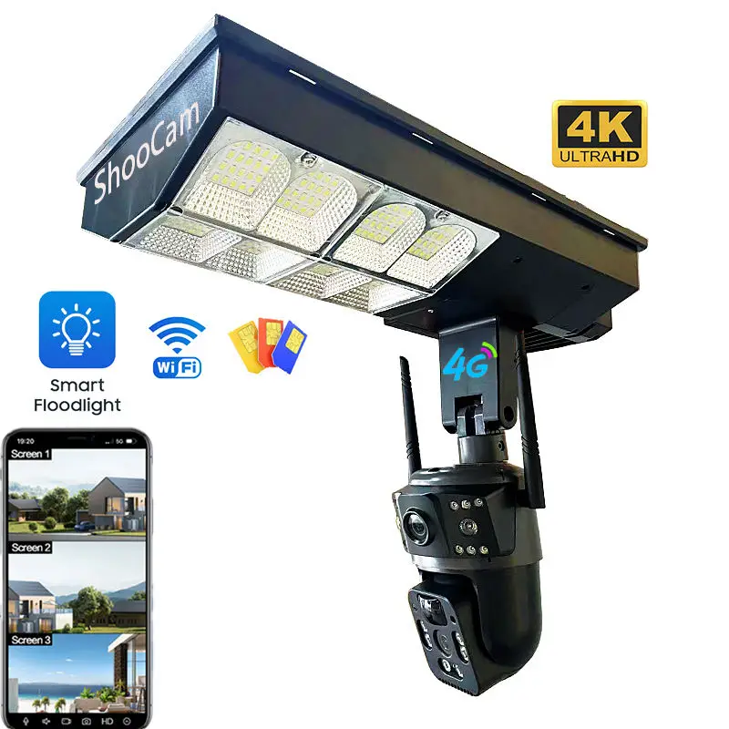 NEW Arrive Small Size 2 in 1 Courtyard Street Light Solar Camera V380 Pro Cctv Camera Dual Lens Solar 4g Sim Ptz Dome Camera