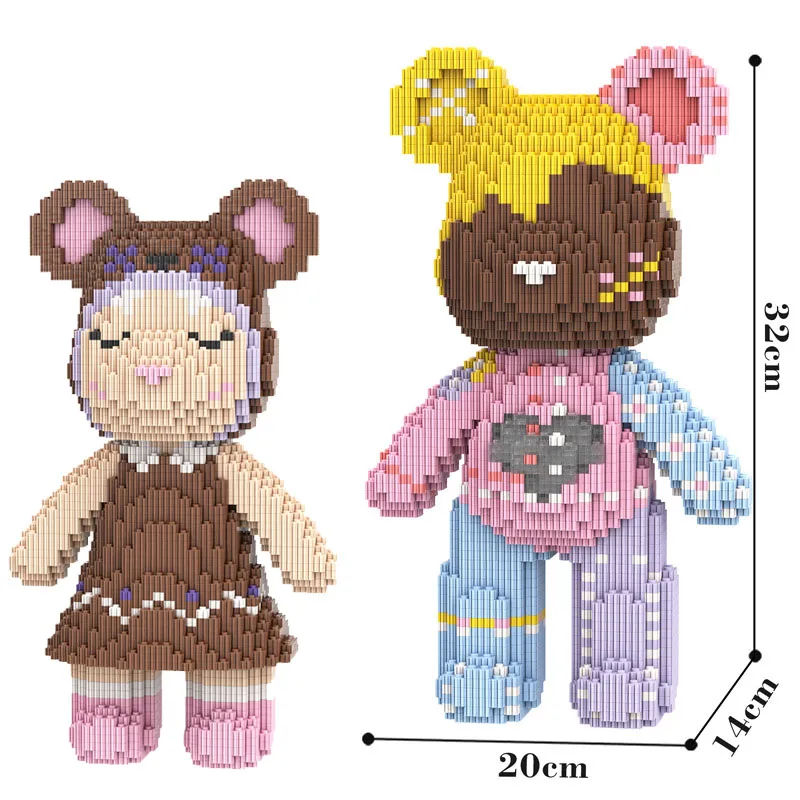 32CM 3D Model Assembled Color Stitching Mini Bear Brick Brick Figure Toys Connection Number Bearbrick Micro Building Blocks Toy
