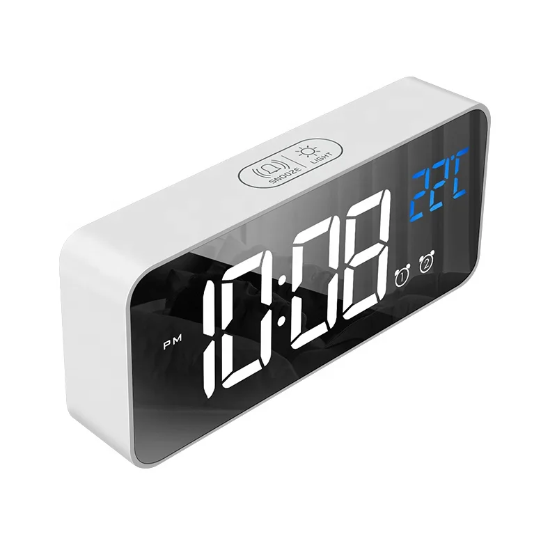 Mini LED Mirror Display Digital Desk Bedroom Music Alarm Clock for Children