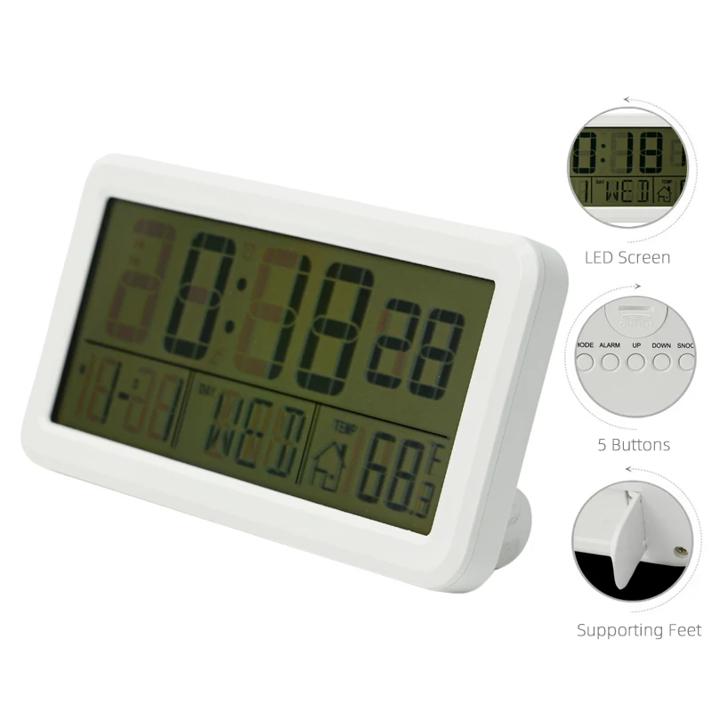 Large Alarm Clock Snooze Time Calendar Dementia Clock Temperature Desk Table Wall Backlight Large Display Digital Clock Kit
