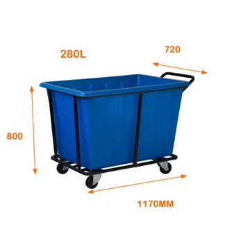 Durable Blue FRP Plastic Laundry Trolley  Cart Commercial Cargo & Storage Equipment for Organization Cleaning and Storage