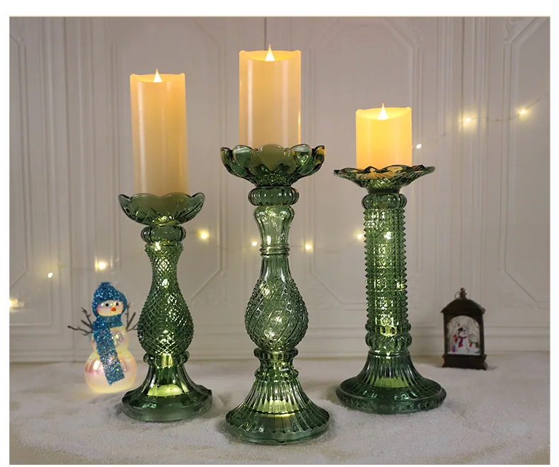 glass led candlestick tall clear candle holders made in china for wedding centerpieces factory