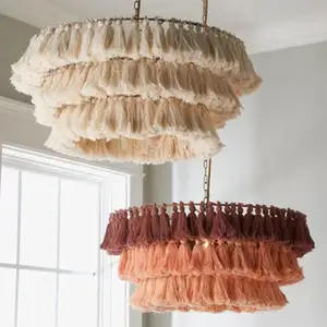 Wedding New Decorative Knitting Tassel Chandelier Handmade Natural Pendant Light Rattan Pendants Lamp