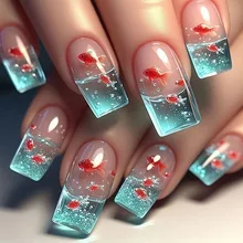 Square Iridescent Golden Fish Coloured Glaze Detachable Nail Art