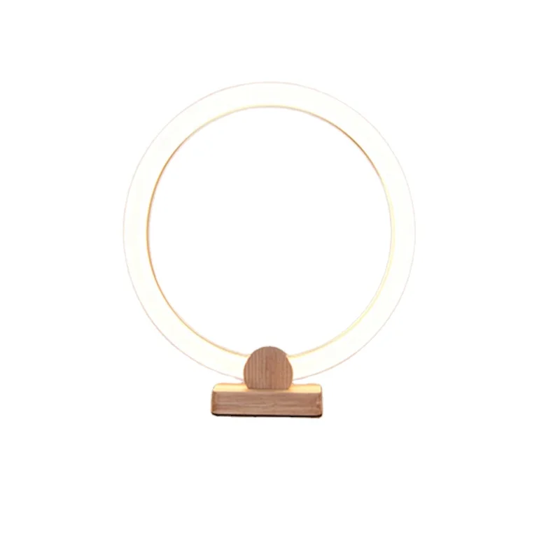 modern decorate round acrylic led manicure art desk lamp indoor living room wood geometric nail reading table lamp