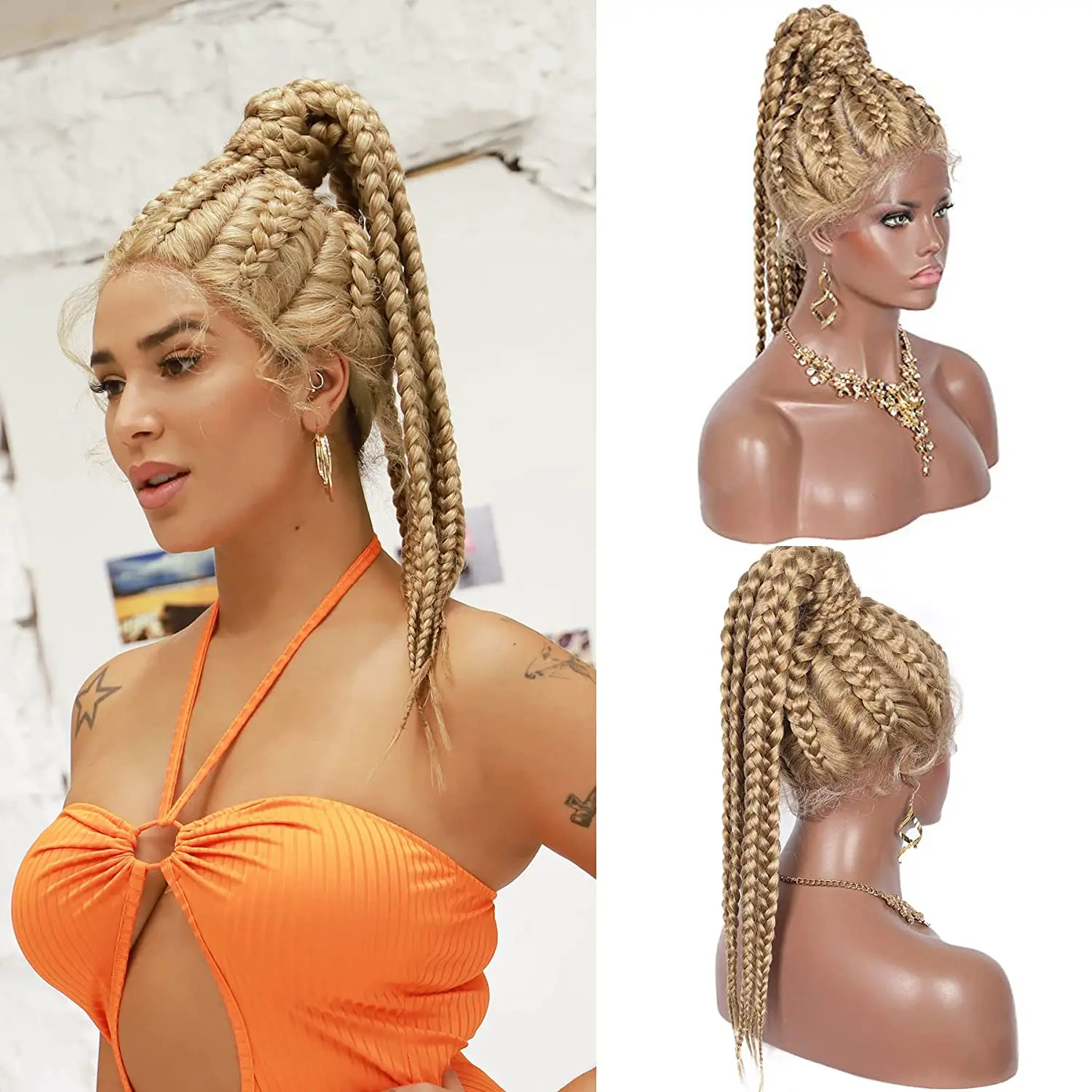 Full Lace Front Box Braided Wigs Baby Hair Cornrow Twisted - Temu Italy