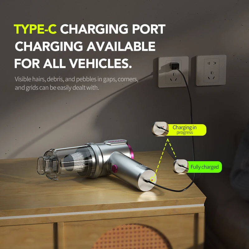 3-in-1 Portable Mini Vacuum Cleaner 120W Wireless Dust Blower with USB Charging for Home Car Pet Hair Office Cleaning
