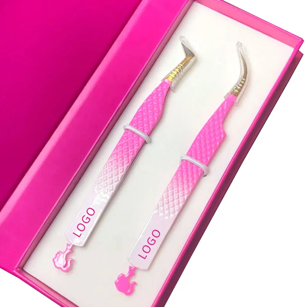 Curved Lash Tweezer Black Gold 75 90 Degree Box Packing Isolation Fiber