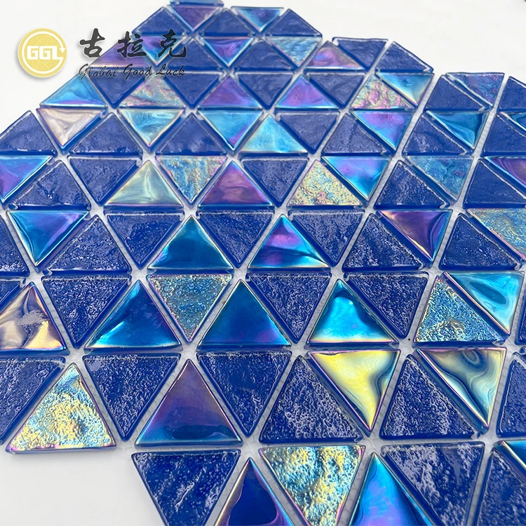 Triangle Shape Iridescent Blue Glass Mosaic Tile For Swimming Pool details