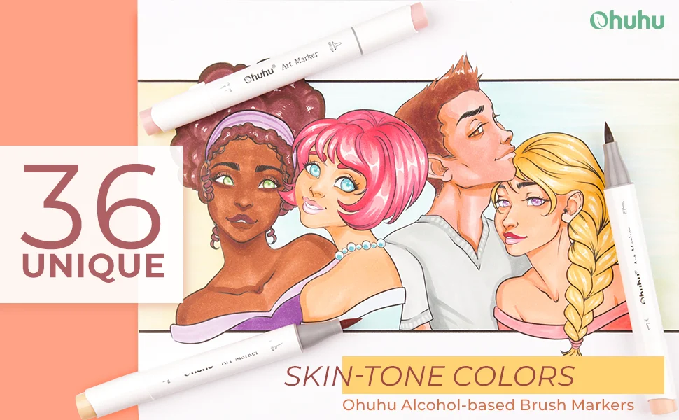 36 skin-tone colors alcohol markers brush