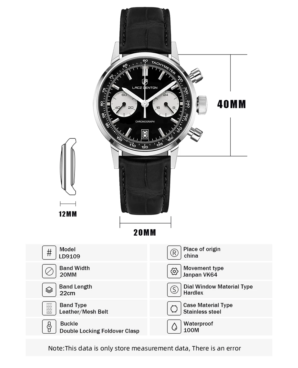 2022 Lacz Denton Men's Watch - Luxury Quartz Chronograph