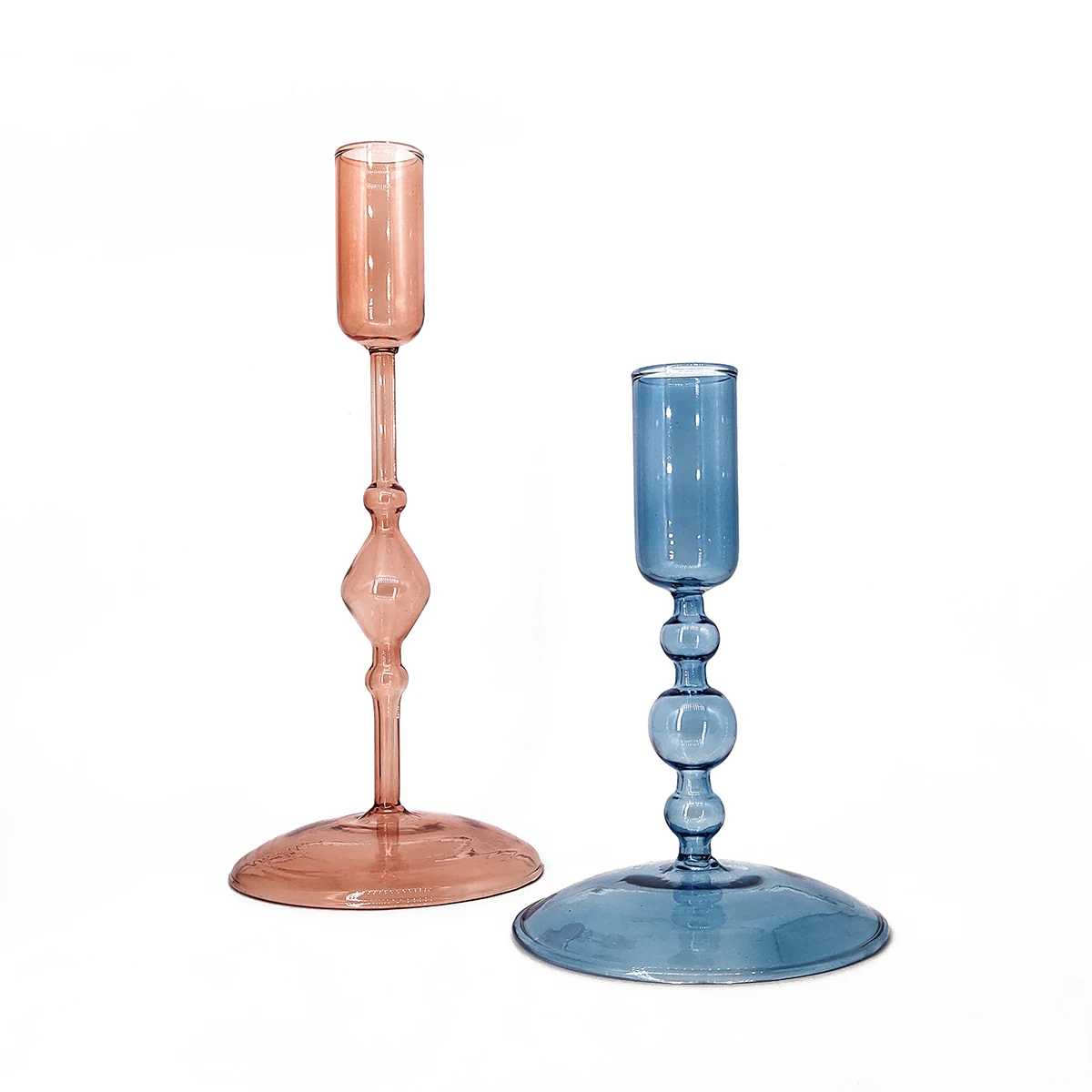 Romantic Wedding Colorful Glass Tapered Candlesticks Vintage Glass Candle Stick Holder supplier