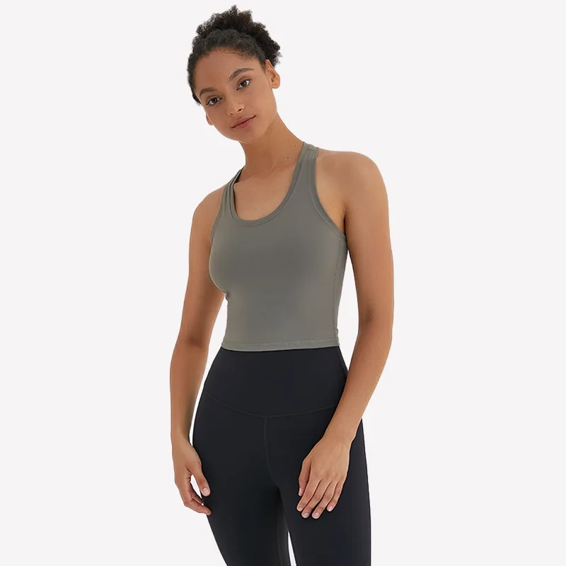 C2902 Women Plus Size XXL Racerback Vest Women Yoga Crop Top Vest Fitness  Stretchy Workout Running Active Wear Top Tee