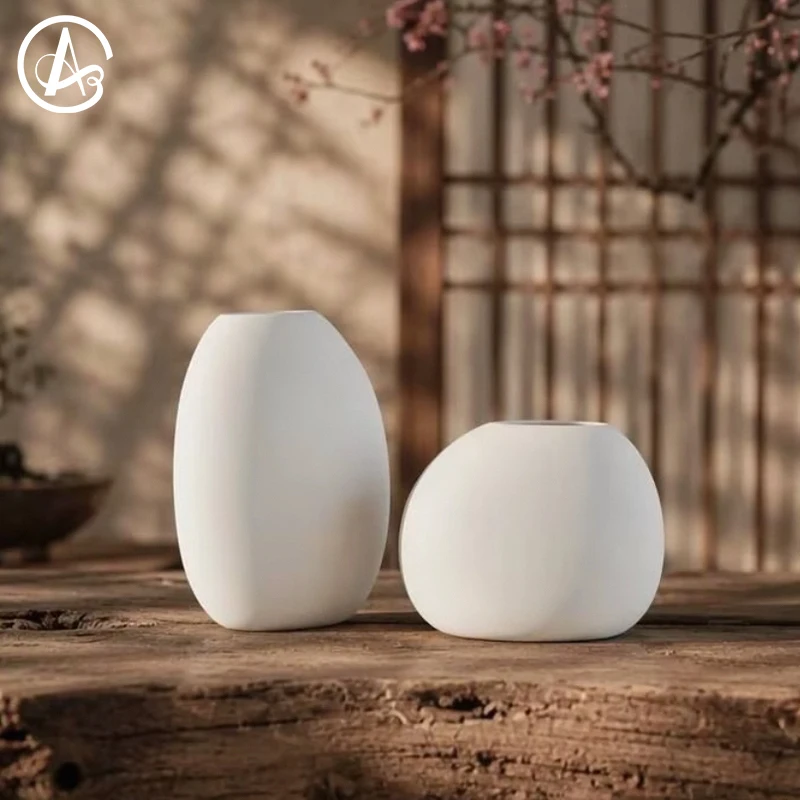 ARMLVG Nordic Minimalist Matte White Ceramic Vase Wabi-sabi Aesthetic Flower Vase for Trending Home Decor Wedding Luxurious