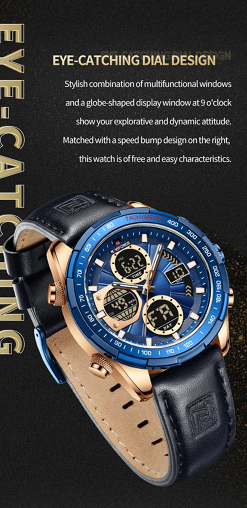 NAVIFORCE 9197L Quartz Watches Mens Luxury Sport Chronograph Waterproof Quartz Big Clock Digital Wristwatches Men Watch