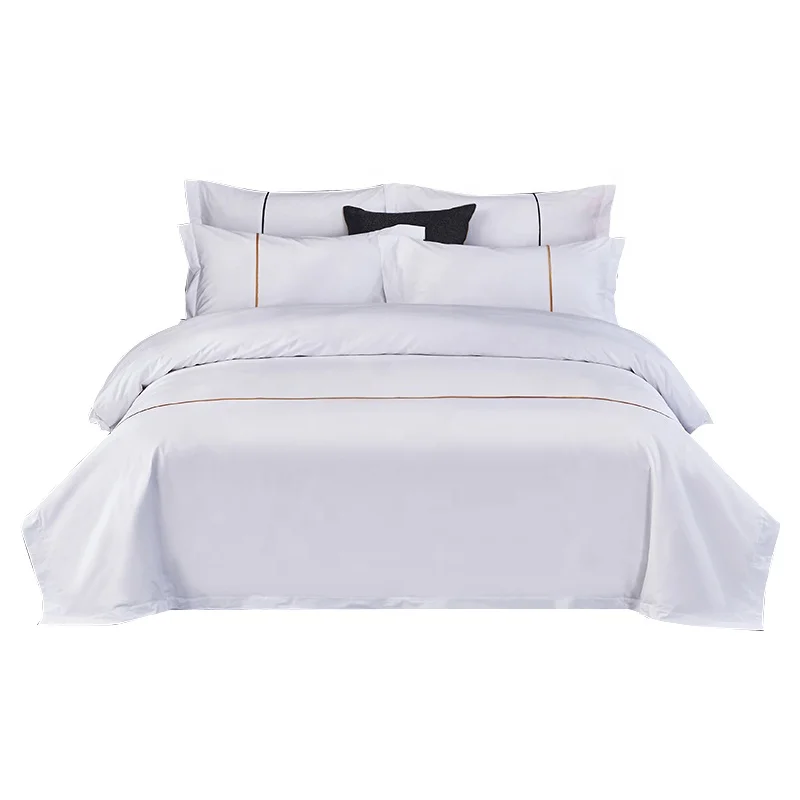 
White 60 cotton satin five-star hotel bedding set gold thread luxury soft four-piece suit Quilt Set 