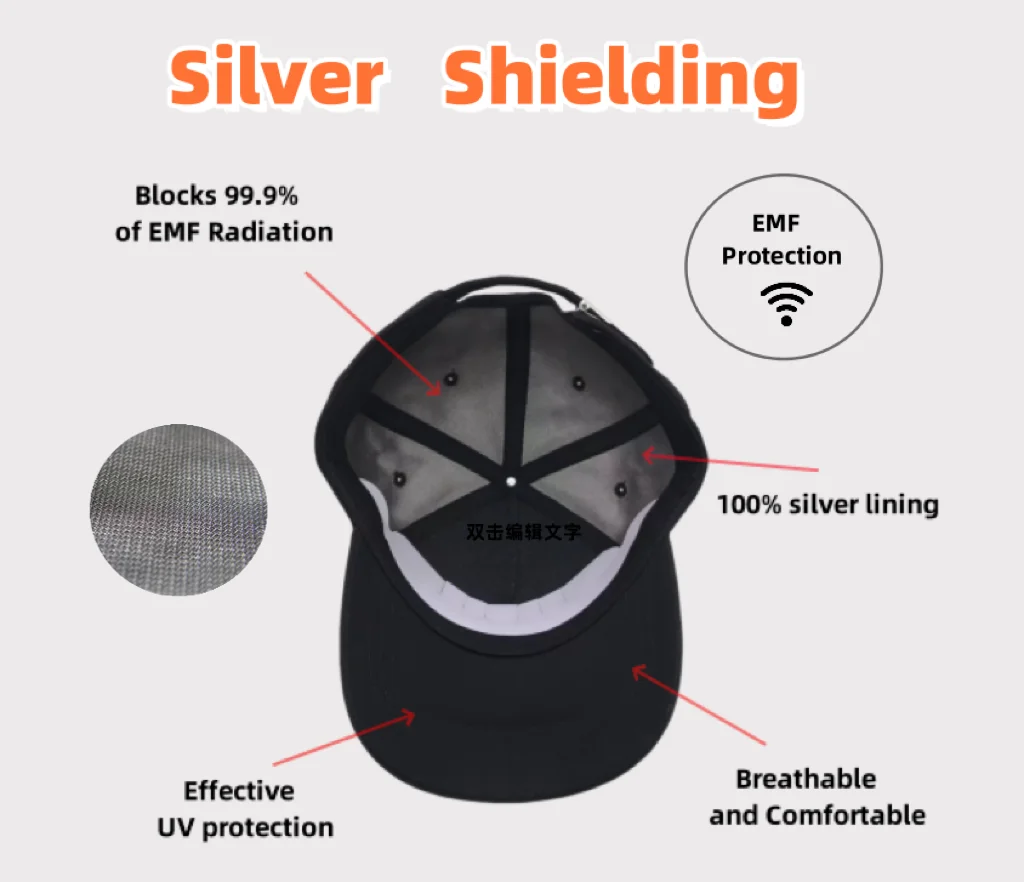 EMF Shielding Baseball Cap Logo Anti 5G WiFi Electromagnetic Radiation Protection Hat for Men Women Daily Office