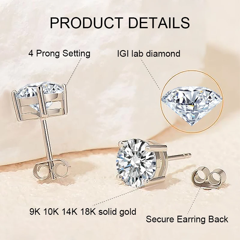 IGI Certified Lab Grown Diamonds - 14K Gold Earrings