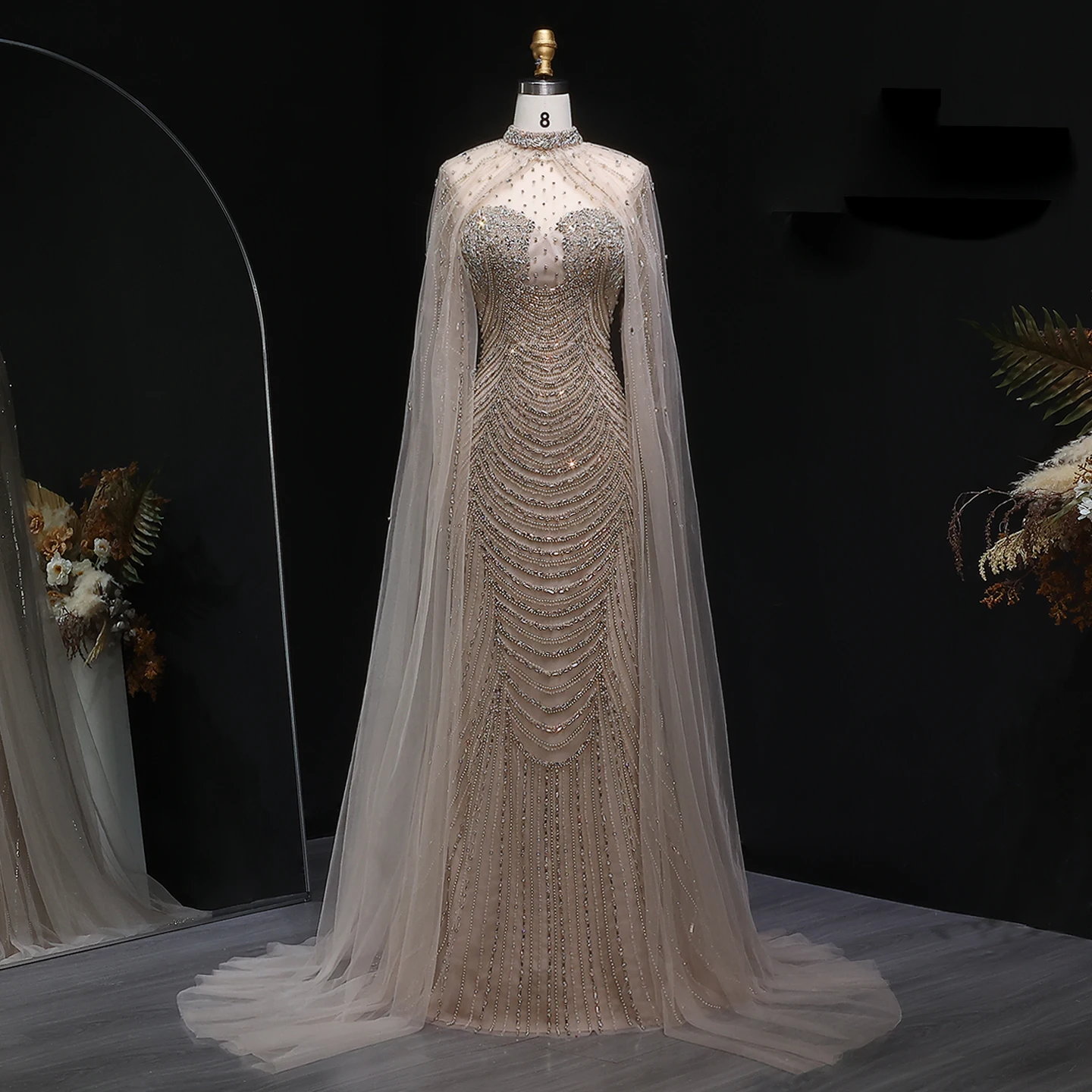 sleek beach wedding dresses Zapaka Women Champagne Long Prom Dress with Lace Up Back Mermaid Strapless  Beaded Sequin Formal Dress – ZAPAKA main image 0