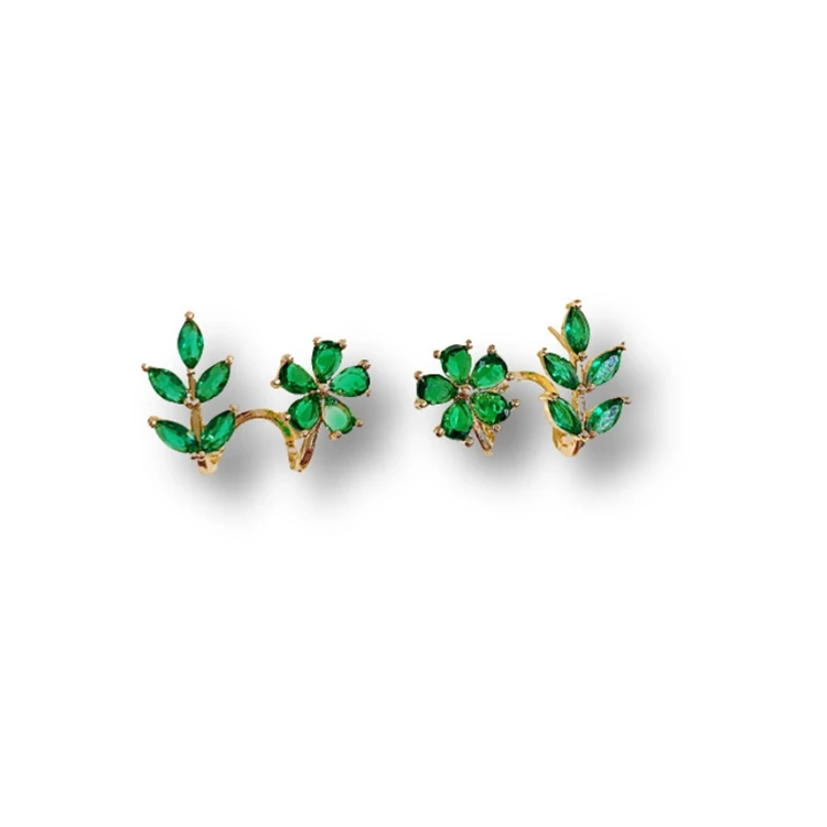 AL-08 Fashion Wholesale Women Earrings Ear Jewelry Green Leaf Flower Crystal Rhinestone Diamond Stud Ear Rings