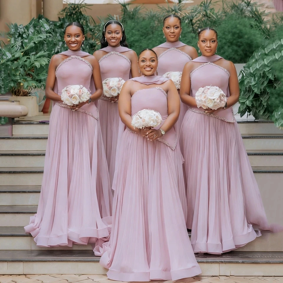 Lavender Pleat Bridesmaid Dresses 2026 With Ribbons Sleeveless Garden Wedding Guest Party Gowns Maid of Honor Dress Customized