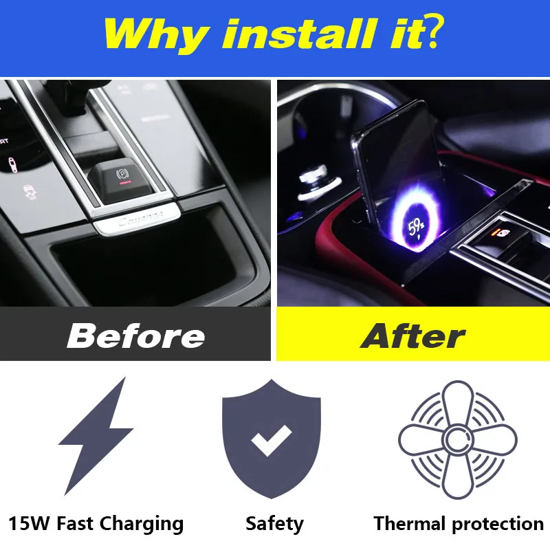 Chargeur Voiture Sans Fil QI 15W Rapide - Compatible Porsche Cayenne 2015-2021 - Installation Facile, Maintien Sûr
