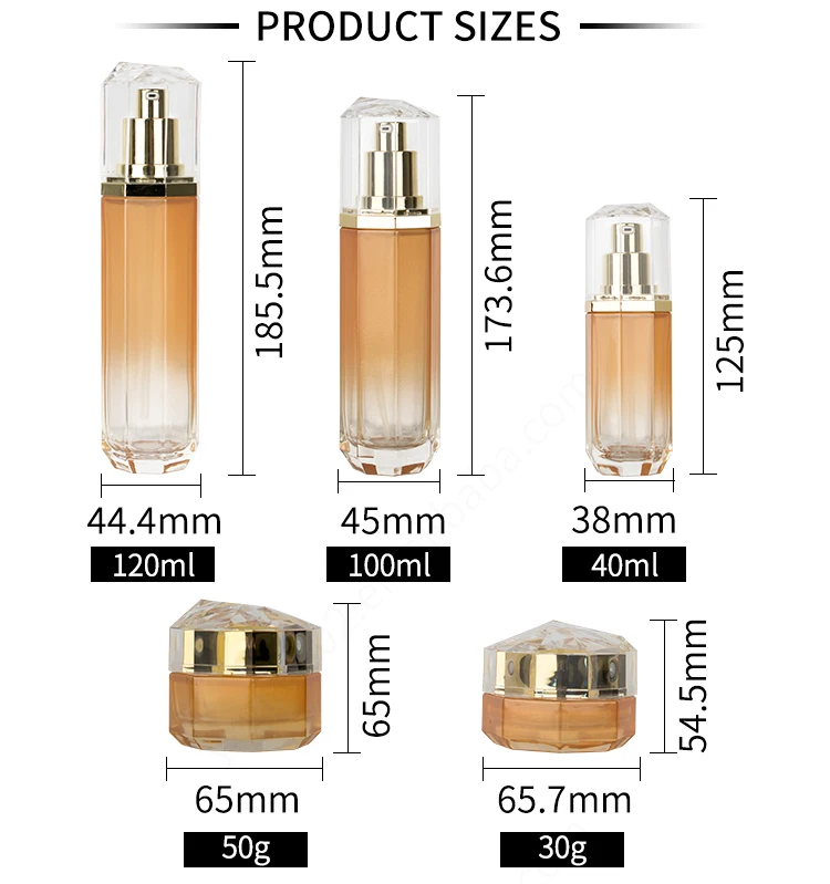 Luxury cosmetic containers and packaging spray pump glass bottles for cosmetics supplier