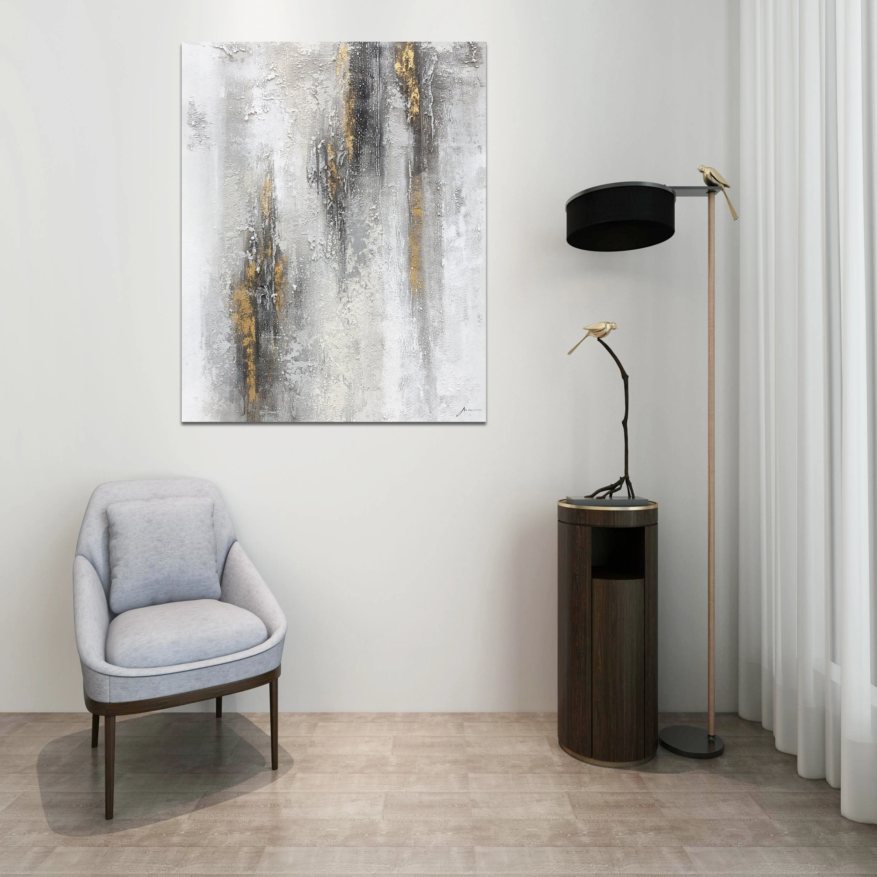 High Quality Canvas Textured Abstract Oil Painting Acrylic Gray White Art Decoration Wall