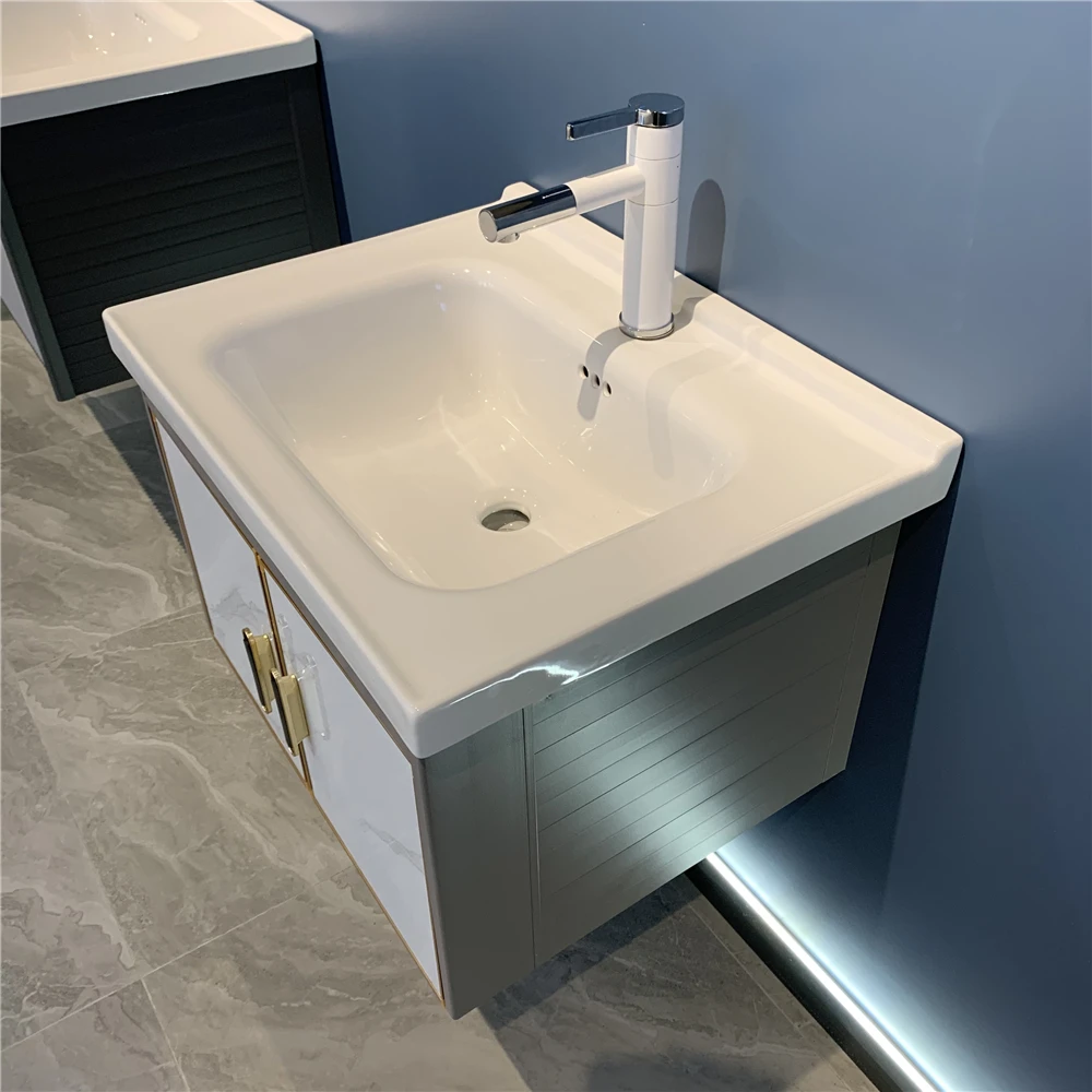 product modern style gray bathroom cabinet aluminum wall mounted ceramic sink bathroom vanity sink cabinet with mirror-62