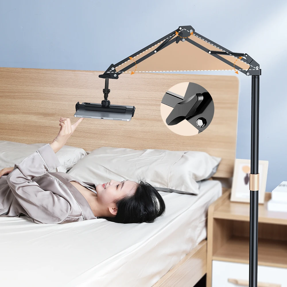L10Pro 360 Rotatable Flexible Arms Floor Stand Phone Tablet Holder Universal Bed Foldable Lazy Bed Bracket Aluminum Phone Stand
