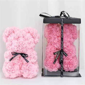 DIY 25 cm Teddy Rose Bear With Box Artificial PE Flower Bear Rose Valentine's Day For Girlfriend Women Wife Mother's Day Gifts