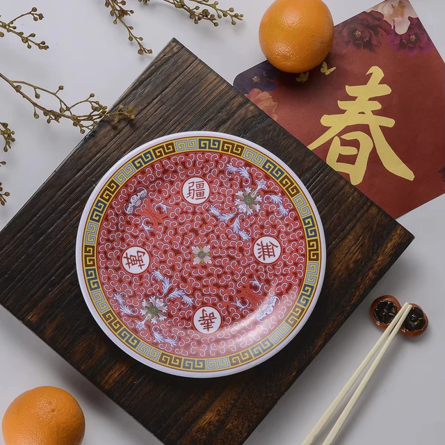 Unbreakable Melamine Blue Chinese Flower Serving Plate for Hot Pot BBQ Salad Appetizer Dessert Restaurant Reusable Dishes Plates