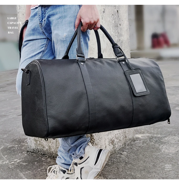 Bolso De Viaje De Cuero De Búfalo 20 Pulgadas - Hecho A Mano, Con Múltiples Bolsillos, Ideal Para Hombres Y Mujeres