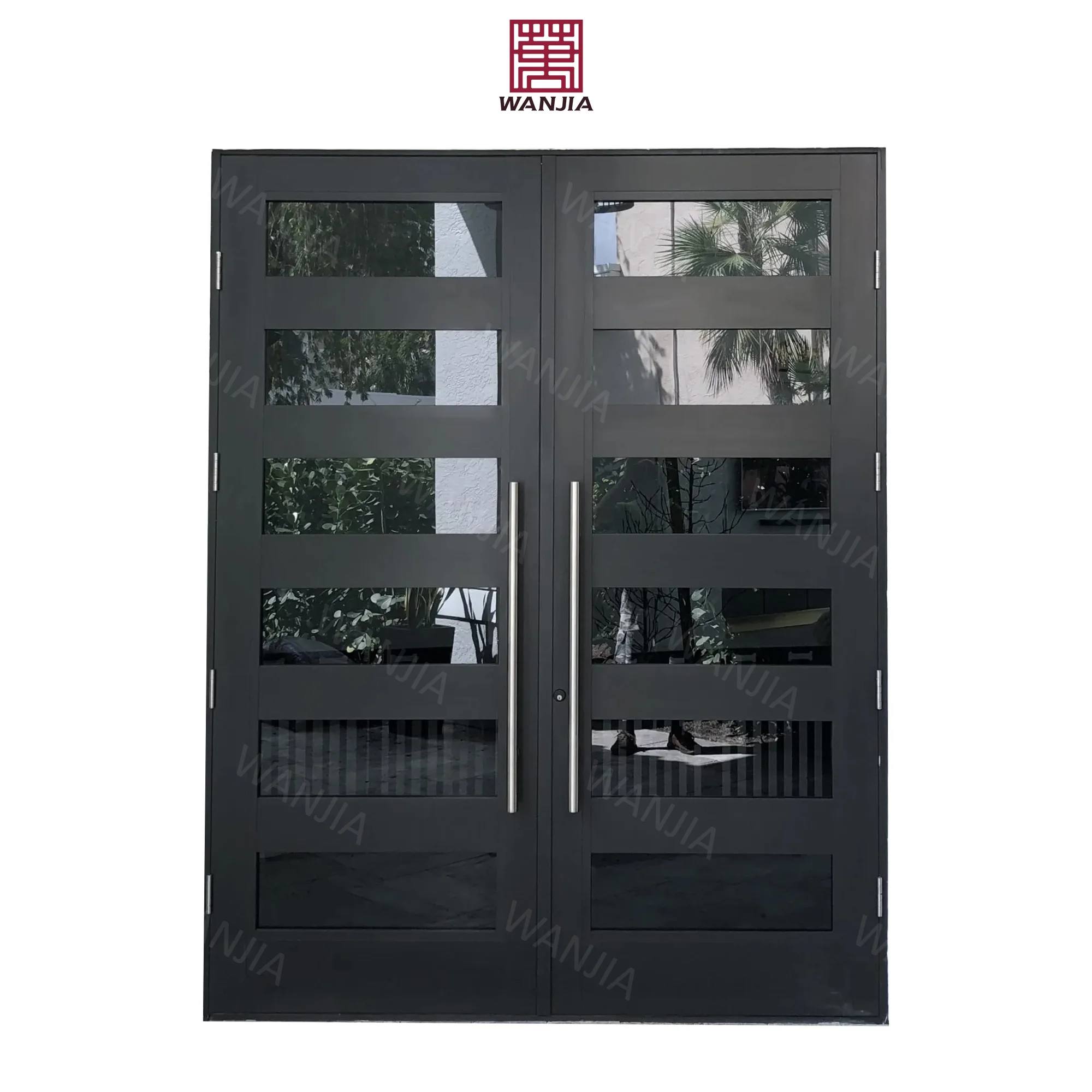 Anti-theft Luxury Classic Modern Wrought Iron Door Glass Entrance Door Home Front Entry Doors