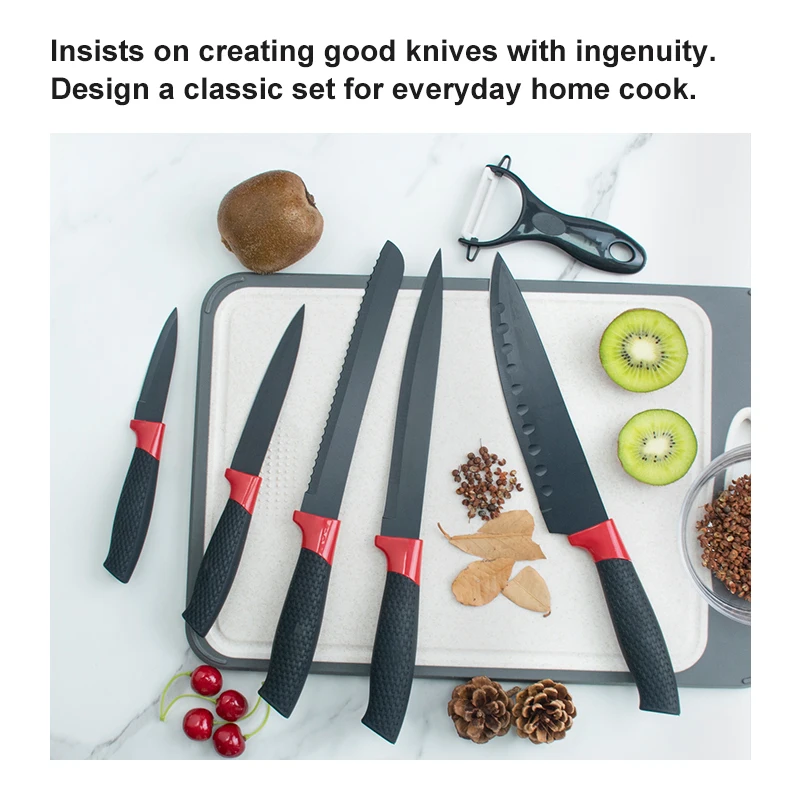 High Quality Stainless Steel Kitchen Knives Set Tools Forged Kitchen Knives Scissors Peeler Set 6pcs Chef Paring Knife