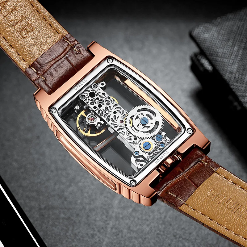 men transparent stainless steel case skeleton Alibaba