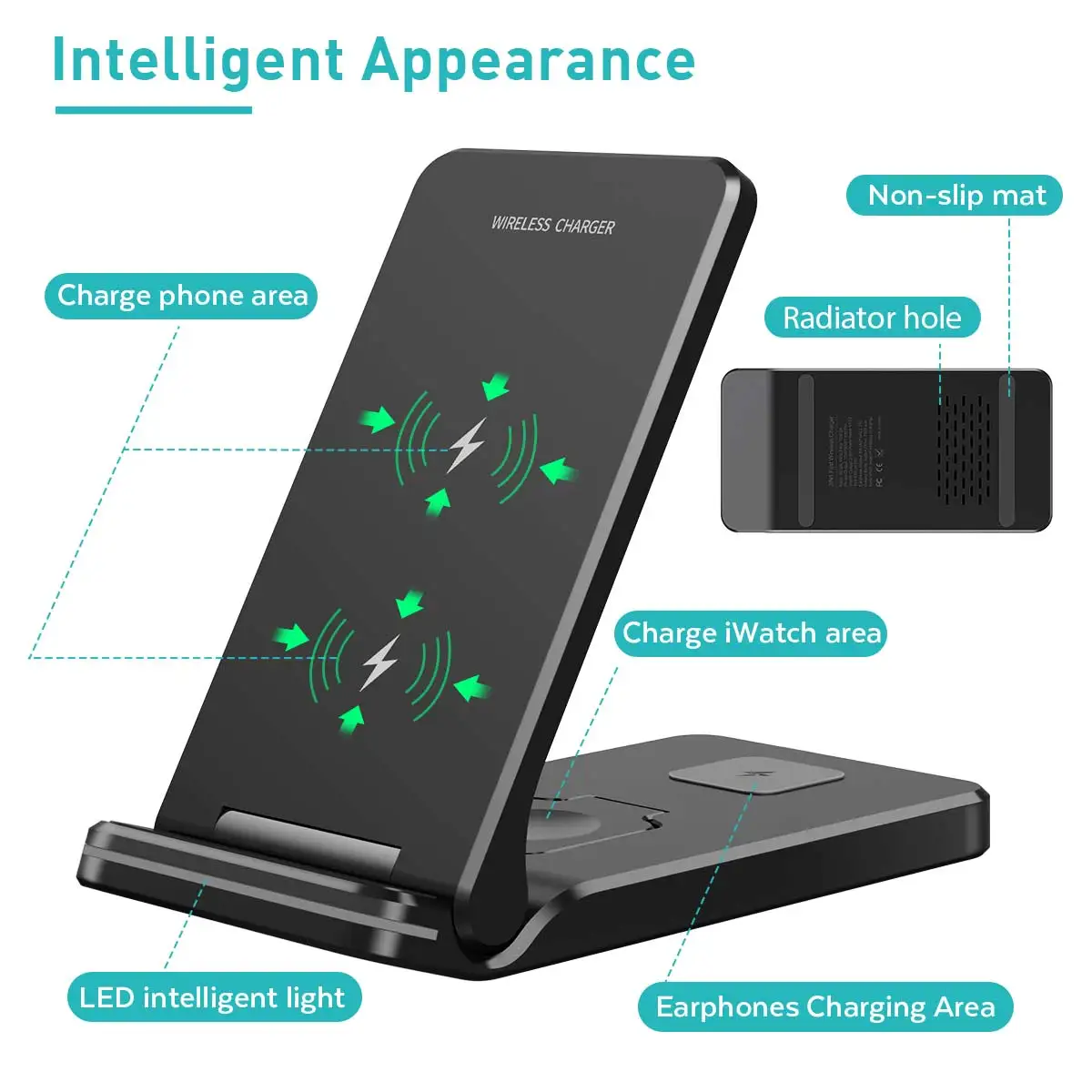 Бесплатный образец 3 в 1 Беспроводное зарядное устройство Подставка Быстрая зарядка держатель для сотового телефона многофункциональное Беспроводное зарядное устройство