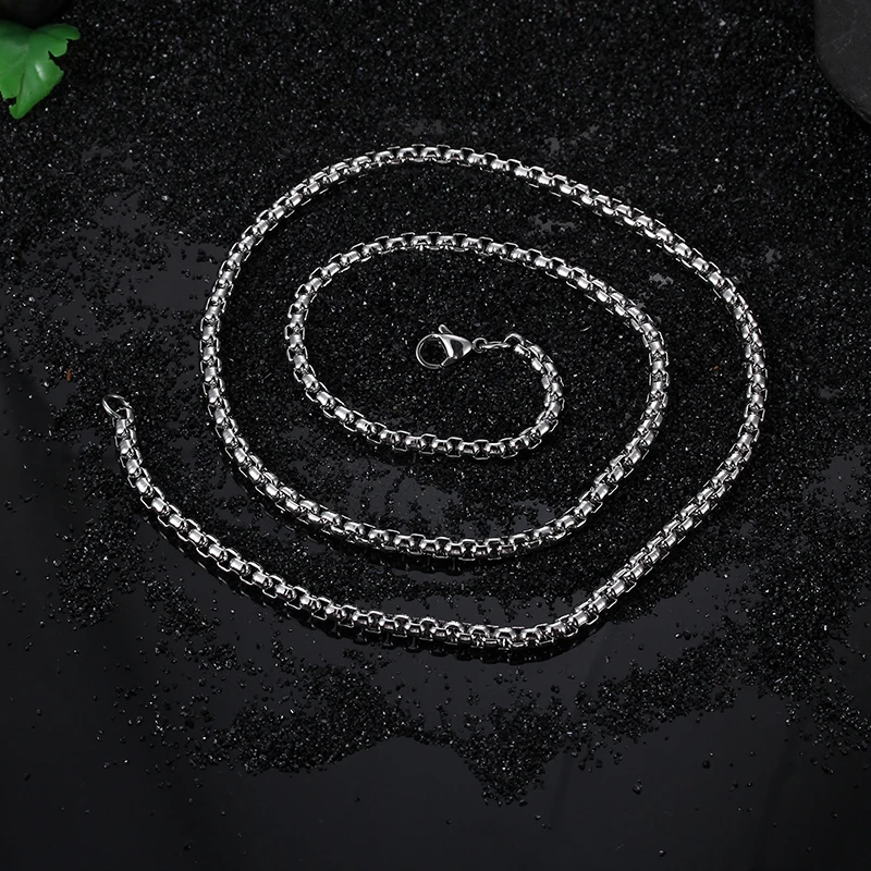 Kalen 4mm Custom Logo Design Box Chain Necklace Cadenas De Acero Inoxidable Por Mayor