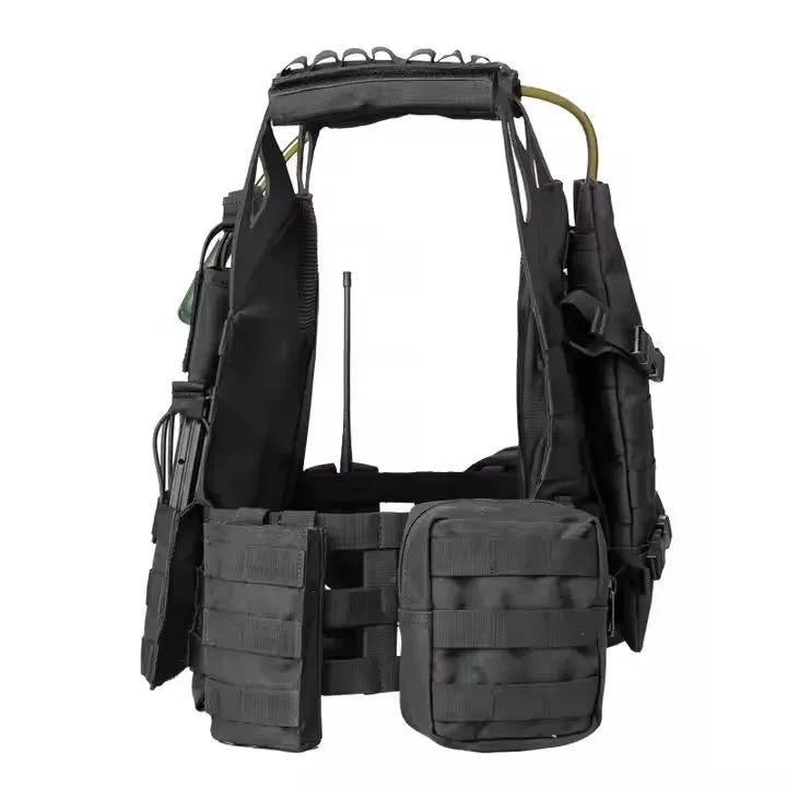 Black Leather Shoulder Molle Pouches Plate Carrier Training Tactical Vest with Water Bag 4