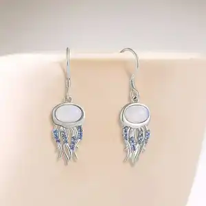 Women's Retro Luxury Customized Moissanite Earrings Dangle Drop Earrings with Vintage Style Featuring a Moonstone Pendant