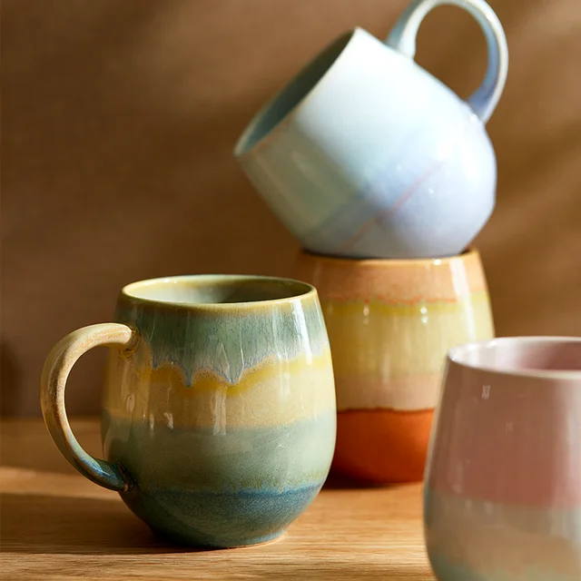 520ML Colored Ceramic Coffee Mug Breakfast Water Milk Juice Tea Cup Couple Mug With Handle Gift Home Restaurant Drinkware Set