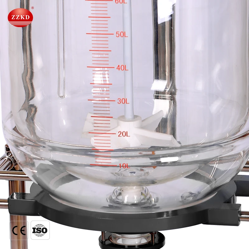 ZZKD Double Layers Jacketed 5L 10L 20L 50L 100L 200L Glass Chemical Reactor