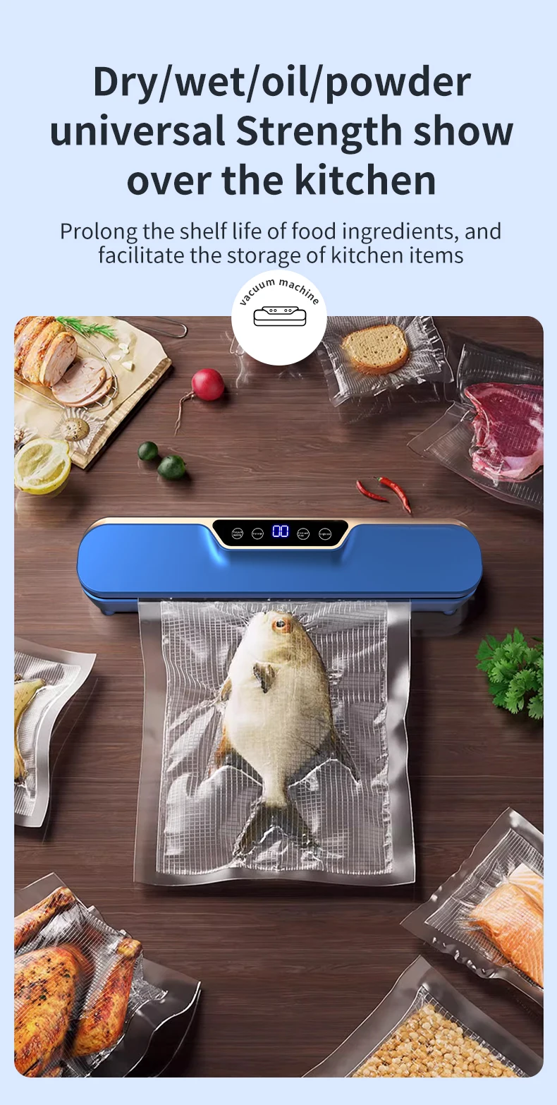 Vacuum Food Preservation Sealer with Liquid Crystal Display Automatic Sealing Machine for Food Storage