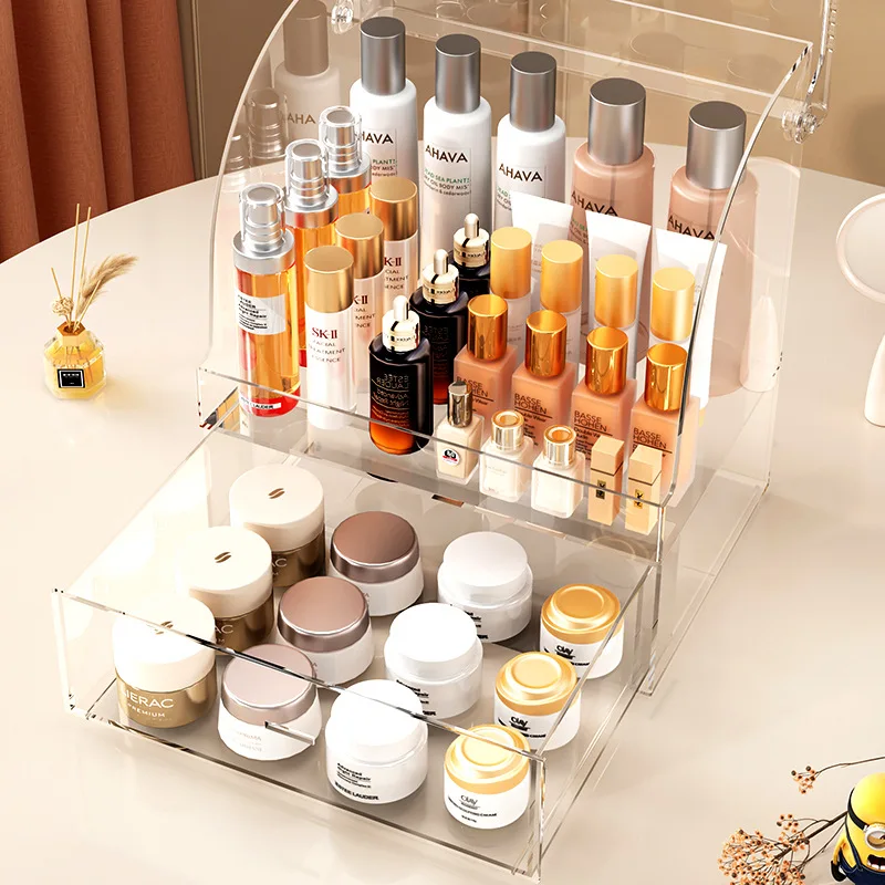 Choice Fun Large Capacity PET Plastic Desktop Organizer Cosmetics Storage Rack & Display Rack Lipstick Skincare Dressing Table