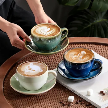 Hot Sell Japanese Vintage Kiln-change Latte Coffee Mugs and Saucer
