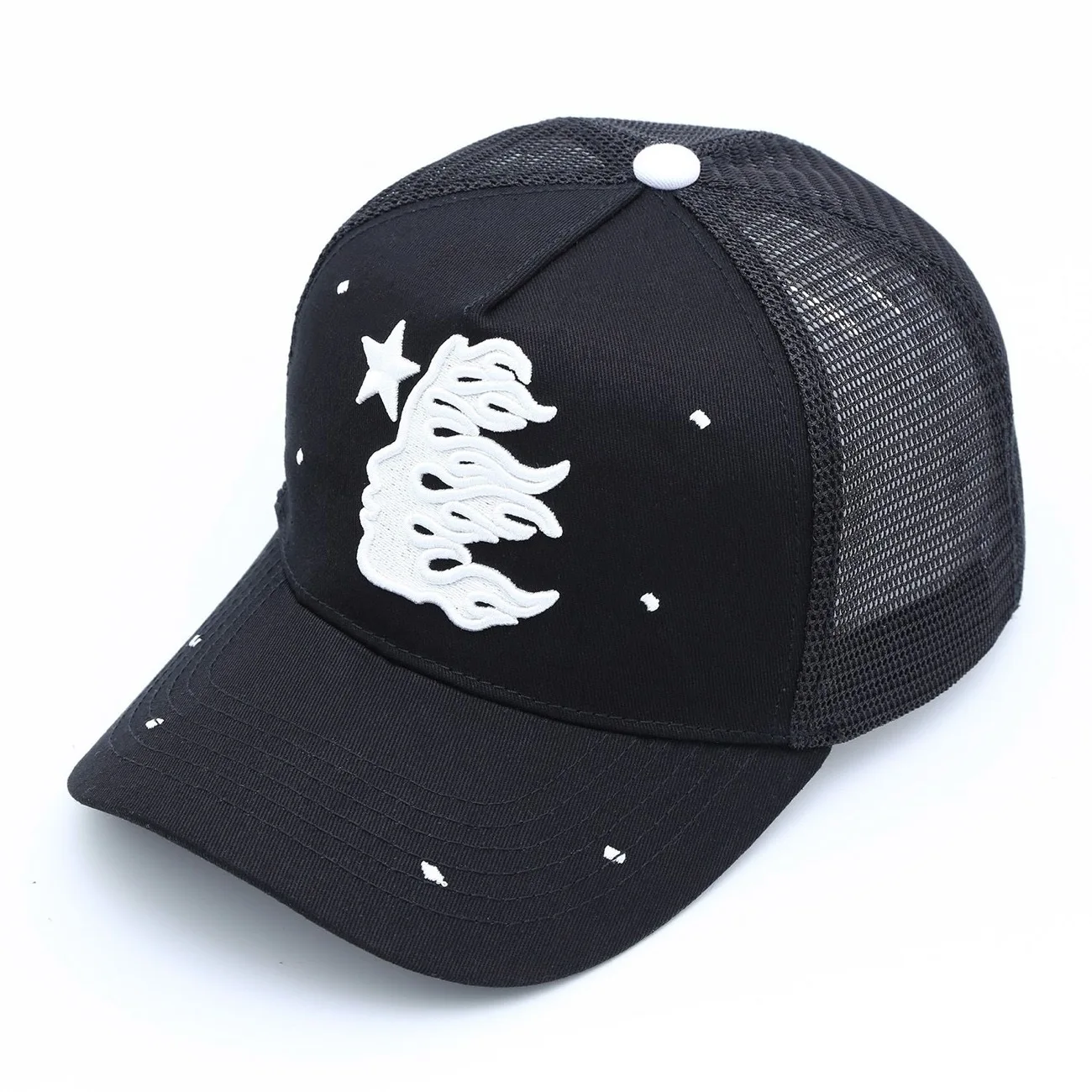 Hellstar Studio Rhinestone-Embroidered Cotton 6-Panel Baseball Cap | Mens/Womens Unisex Sports Hip-Hop Adjustable Snapback