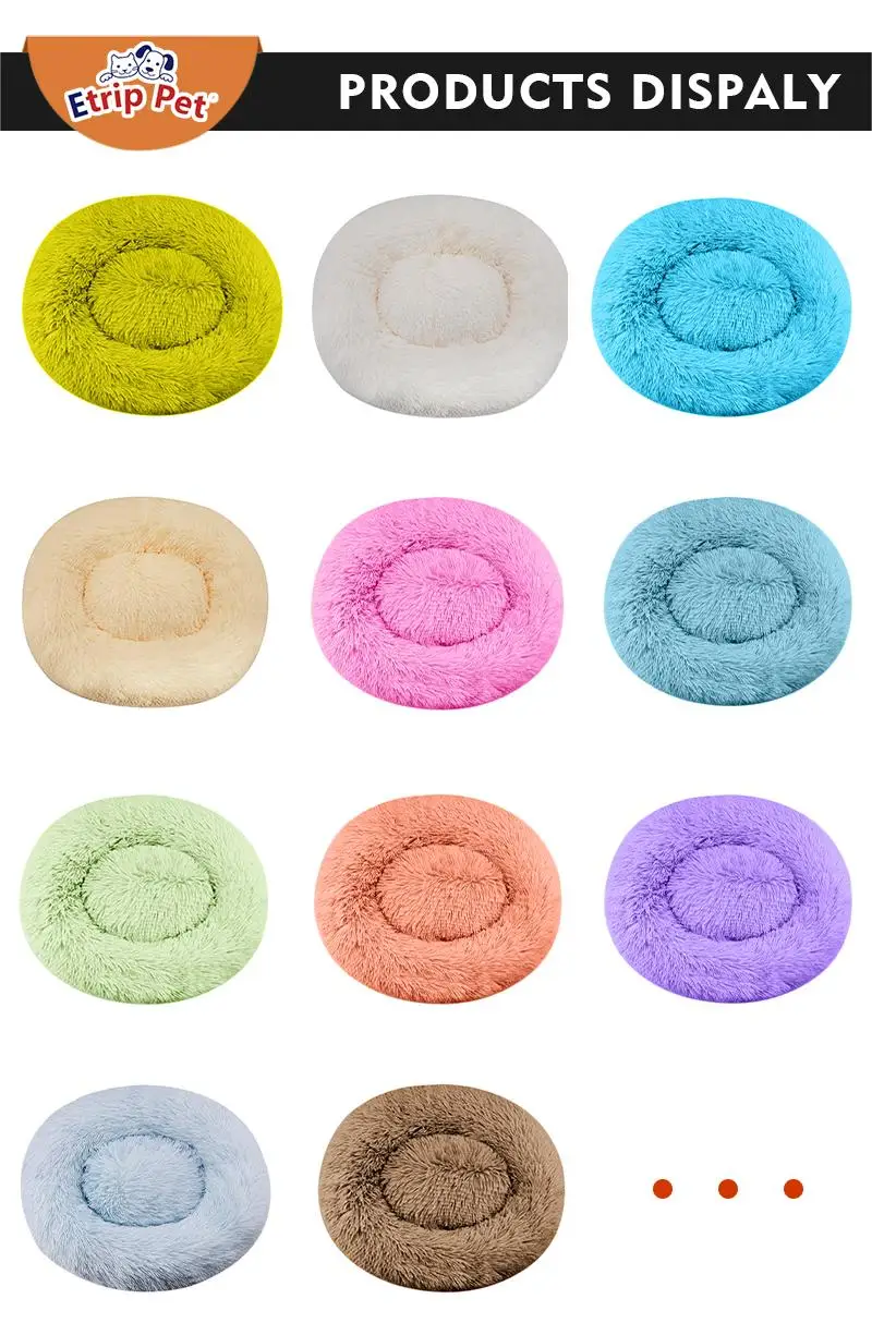 Custom Oval plush fluffy cute faux fur washable donut pet dog bed manufacture