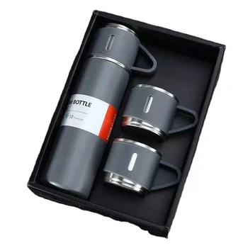 Dameida outdoor portable 2pcs 304 stainless steel business double wall vacuum flask thermos cup water bottle gift box set