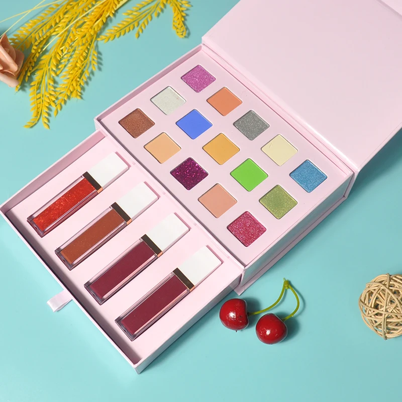 Wholesale Factory Price 15 Colors Eye shadow Blush Lip gloss  Makeup Sets Palette Box With lip gloss Cosmetic Set 