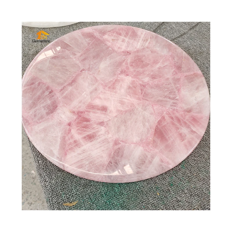 Natural Backlit Rose Quartz Translucent Pink Crystal Stone Illuminated Center Table for Living Room